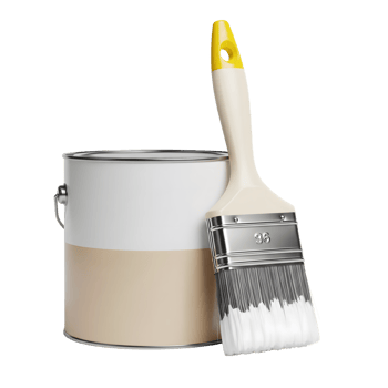 A paint can and paintbrush are isolated on transparent background png