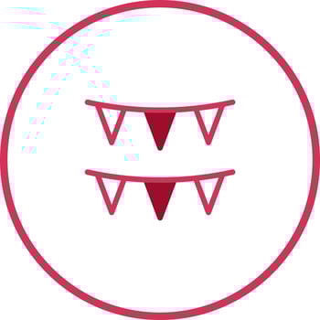 Minimalist illustration featuring pink bunting flags arranged in two rows within a pink circle frame festive celebrations vector