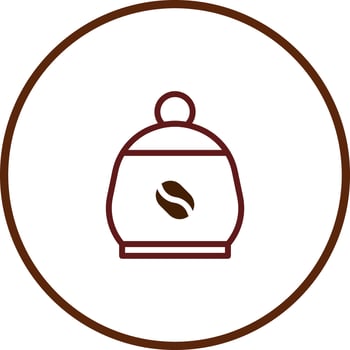 Brown outline drawing of a sugar bowl or jar with coffee bean illustration inside circle vector