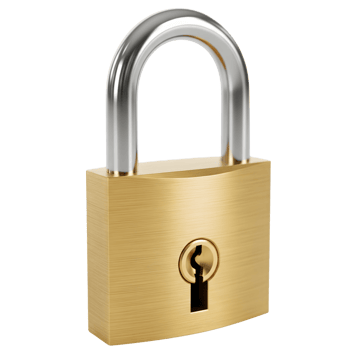 A shiny golden padlock with a silver shackle stands securely against a clean transparent background, symbolizing safety and protection png