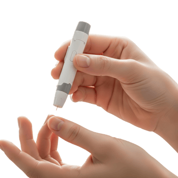 A person is using a lancing device to their finger png