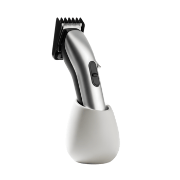 A silver and black electric hair trimmer isolated on transparent background png