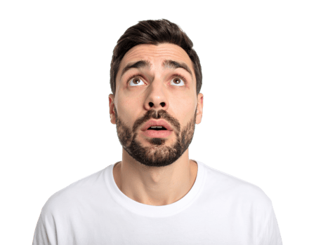 Surprised young man with beard looking up with shocked expression png