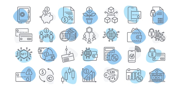Financial technology and blockchain icons vector