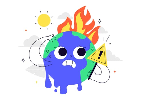 Save the Earth Concept Illustration with Global Warming Symbol and Heat Impact in Flat Design vector