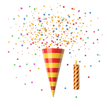 Colorful Party Popper with Stars Exploding and a Firecracker png
