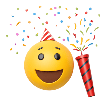 Joyful Emoji Celebrates with Party Hat and Confetti Cannon png