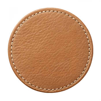 Round Brown Leather Coaster with Beige Stitching Detail, High Resolution Texture Image png