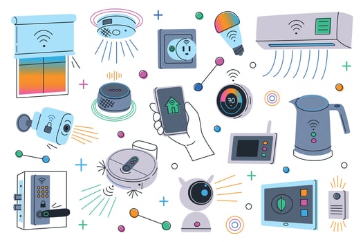 Collection of smart home technology devices vector