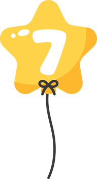 Yellow star-shaped numbered balloon illustration for baby and kids party decoration. Number seven. png