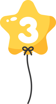 Yellow star-shaped numbered balloon illustration for baby and kids party decoration. Number three. png