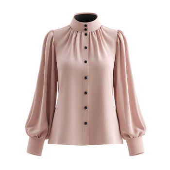 Elegant blush pink blouse long sleeves high neck button down top womenswear fashion apparel png