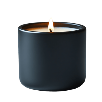 A single lit candle in a dark grey container png