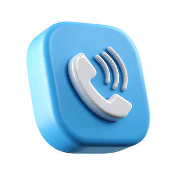 3D blue square button with white phone icon and signal waves png