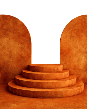 Modern architectural background with orange circular stairs and arches png