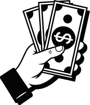 Black and White Hand Holding Dollar Bills Illustration vector