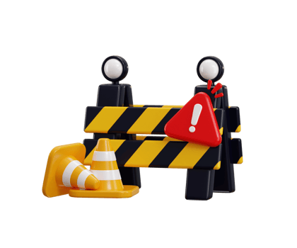 Under maintenance icon 3d render concept of road barrier with traffic cone icon and alert icon for under construction icon illustration png