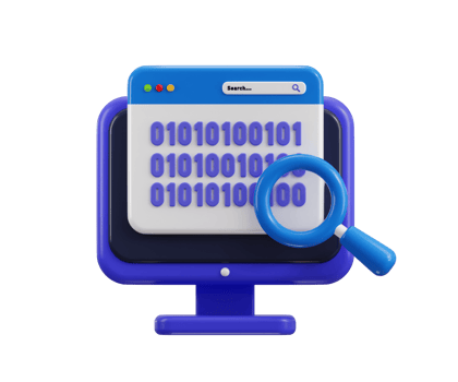 Desktop Binary Code Search icon 3d render concept of computer monitor displaying binary code with a magnifying glass symbolizing of code search and analysis icon illustration png