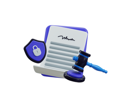 Legal and safety icon 3d render concept of a court document with gavel and protect shield icon legal security icon illustration png