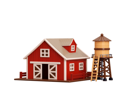 Farm barn with water tank icon 3d render concept of agriculture farm vintage barn icon illustration png