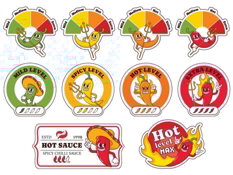 Spicy hot sauce heat level labels vector
