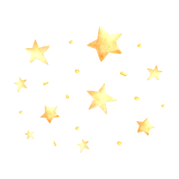 Golden stars with sparkle dots watercolor isolated illustration for kids design. Cute hand drawn midnights background with twinkling constellation. Template for baby print from fairy tale dreams theme png