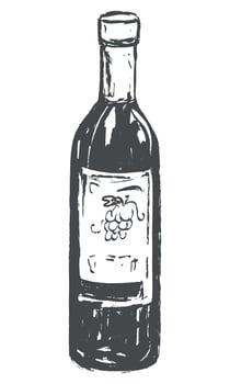 Wine bottle isolated on white background. sketch, vintage. Hand drawn ink and brush. Quick drawing for menu, design, label. vector