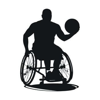 Silhouette of a Basketball Player in Wheelchair Holding a Ball a Symbol of Inclusivity Determination and Athleticism in Adaptive Sports and Disability Awareness vector