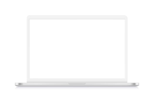White laptop with white screen isolated on white background. 3d mockup vector