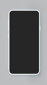 Modern mobile phone with black screen isolated on grey background. 3d mockup vector