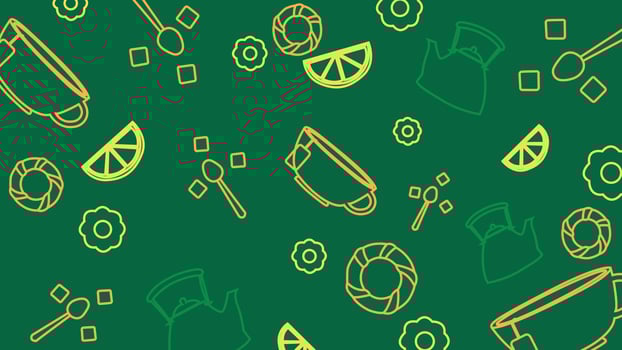 Tea Set and Lemon Slice Background vector