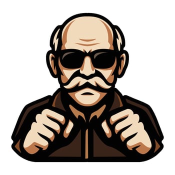 bald man with a mustache and sunglasses illustration vector