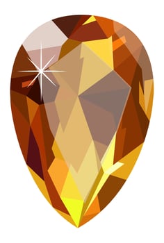 Large teardrop shaped gemstone featuring intricate facets, reflecting light and creating a dazzling sparkle, isolated against a clean white background vector
