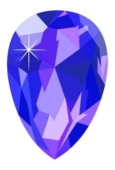 Large, teardrop shaped faceted sapphire reflecting light beautifully, isolated against a pristine white background, embodying concepts of luxury, elegance, and exquisite jewelry design vector
