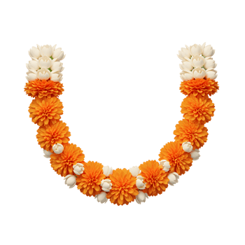 A beautiful flower garland features orange chrysanthemums and white buds, perfect for decorative purposes. png