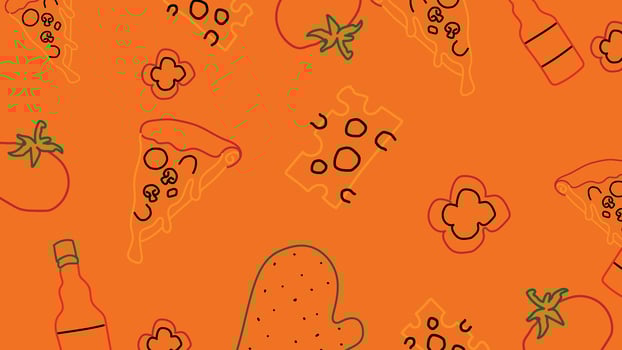 Tomato and pizza slice orange background vector