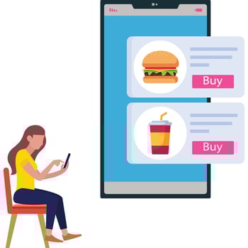Girl Looking for food in smartphone Illustration vector