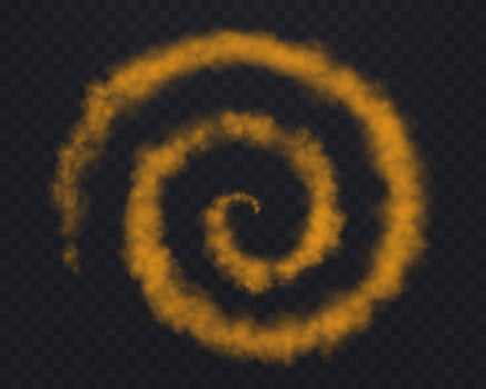 Realistic orange spiral smoke or haze, overlay effect on a dark background. Circular magic fog, vapor. Abstract illustration vector