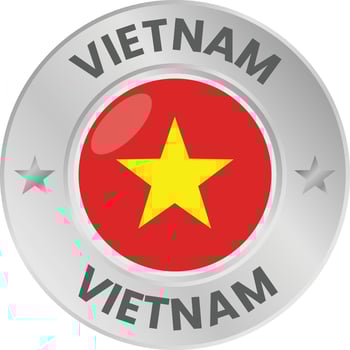 Vietnam flag in silver colored medal. National flag in metal circle emblem. vector