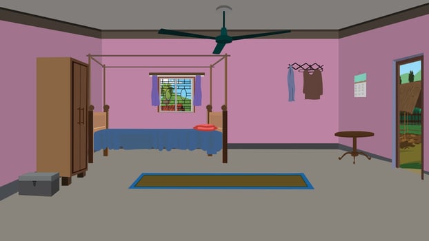 Cozy bedroom illustration with pink walls vector