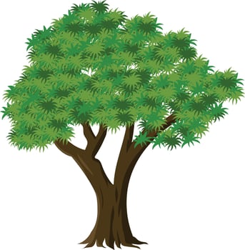 Cartoon Green Tree with Dense Leaves and Dual Brown Trunk for Animation Background, Nature Landscape, Village Scene or Tropical Game Asset Illustration vector