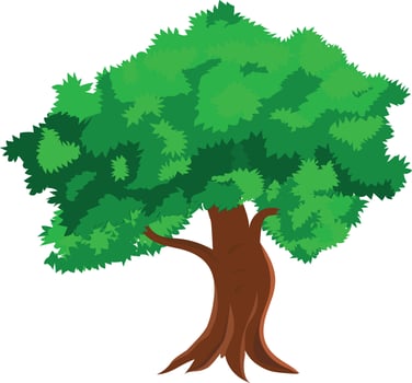 Cartoon Tree with Dense Green Leaves and Strong Trunk for Animation Background, Forest Game Scene, Nature Landscape, or Village Storytelling Illustration vector