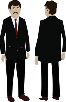 Cartoon Businessman Character Front and Back View. Male in Suit for Office Animation, Explainer Videos, Storytelling, and Professional Character Pack Design vector