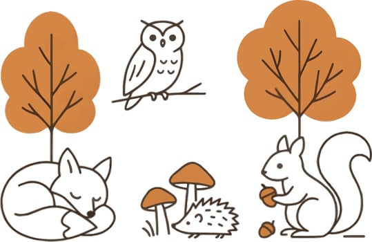 set of illustrations of animals in the forest vector