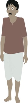 Cartoon Character of Traditional Indian Village Man Wearing Lungi and T Shirt. Desi Character with Mustache for Animation, Explainers, 2D Rigging, Cultural Stories, and Educational Videos vector