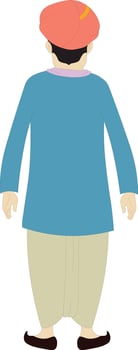 Back View of Desi Man in Cultural Attire for Animation Projects. Folk Style Flat Design Illustration vector