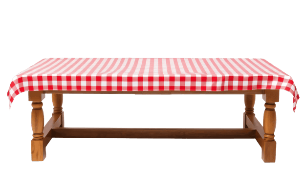 Empty wooden table with red gingham tablecloth isolated on the transparent background png