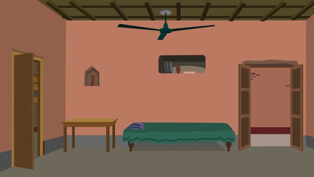 Cozy room with bed and furniture vector