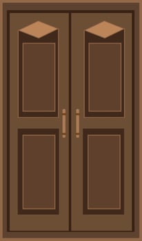 Classic Wooden Double Door with Ornate Panels and Handles in Brown Finish. Minimal Front View Illustration for Architecture and Design Projects vector