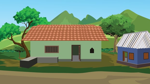 Traditional houses in a rural setting vector